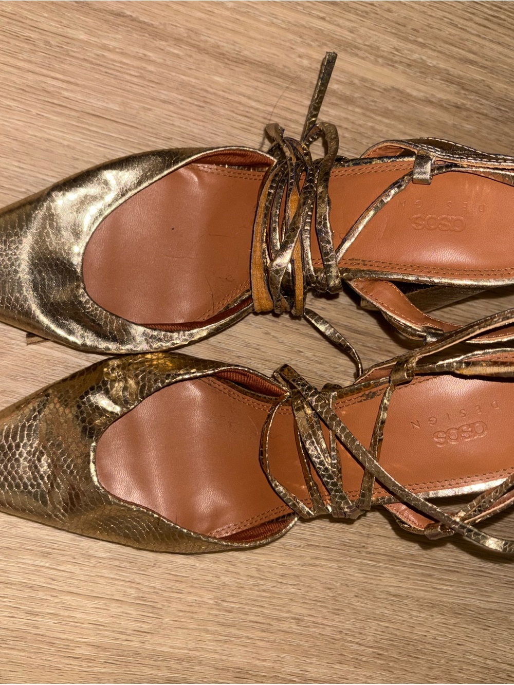 ASOS Metallic Gold Snakeskin Lace-Up Pointed Heels
